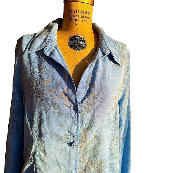 Vintage Sag Harbor Blue Semi sheer glittery long sleeve shirt size 16 - Picture 2 of 15